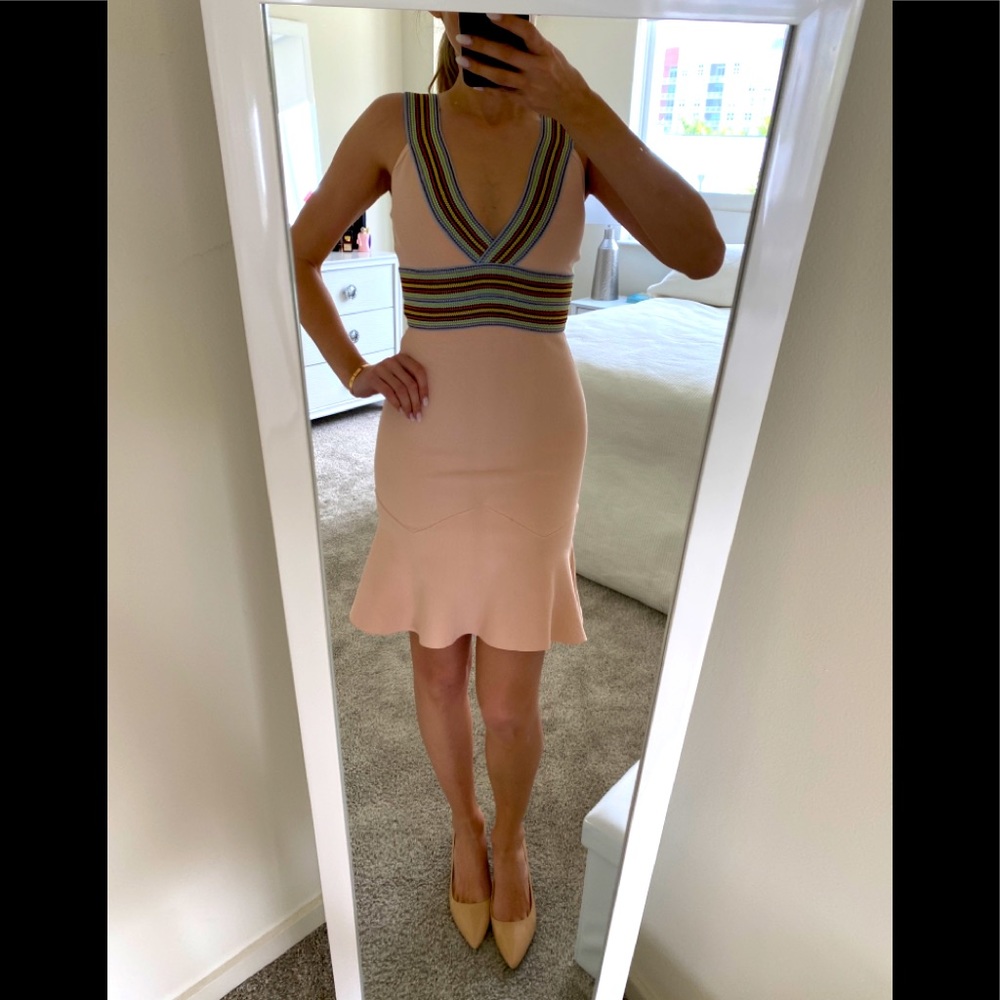 Bebe Stripe Detailed Bandage Stretchy Dress - Pale Blush XS